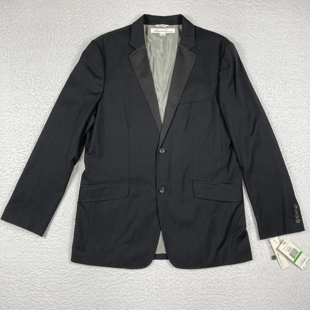 Kenneth Cole Suit Jacket Mens 42 Large Black Striped Casual Office Work Business